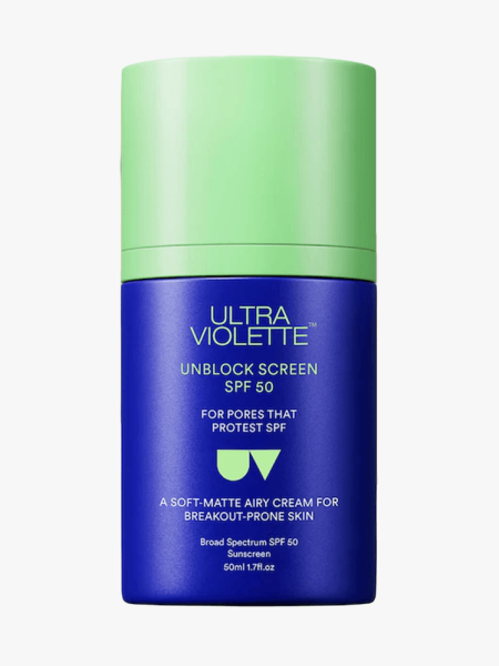 Ultra Violette Unblock Screen SPF 50 Breakout-Friendly Skinscreen in branded component on a light gray background